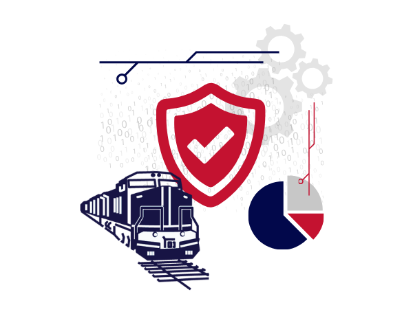 Locomotive with data and security icons