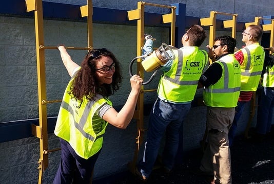 Railinc employees participating in a "hang test" at CSX REDI.